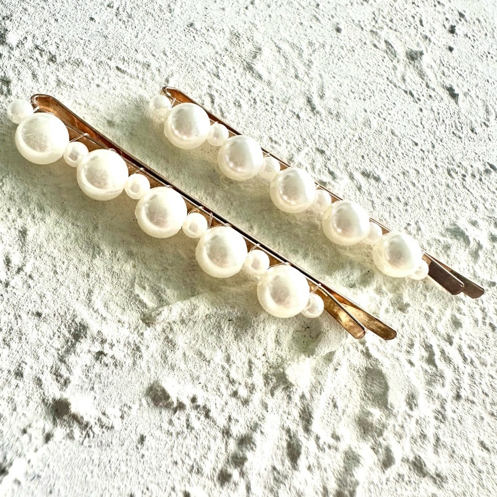 Barrette Pearl Beaded Hair Clips, Hair Clips Duo, Women Hair Accessories.